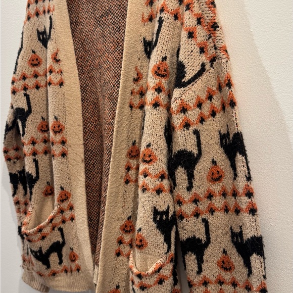 Cozy Beige Halloween Cat Pattern Open Cardigan Sweater Maurice’s - Picture 2 of 7